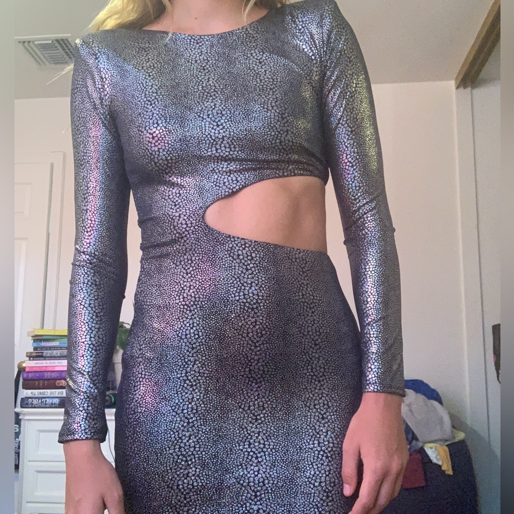 cutout holographic dress